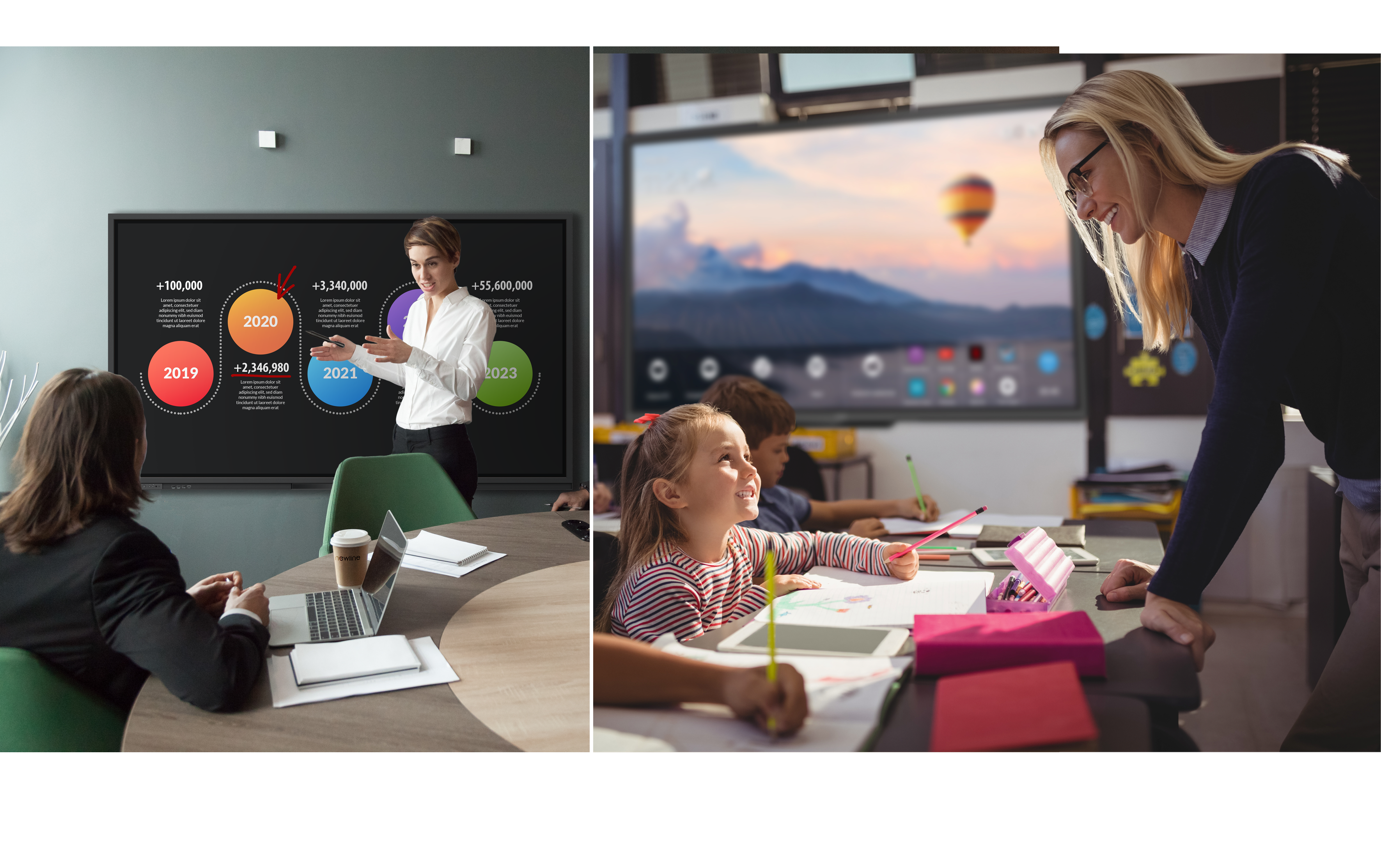 Interactive Touchscreens helping in offices and a classroom