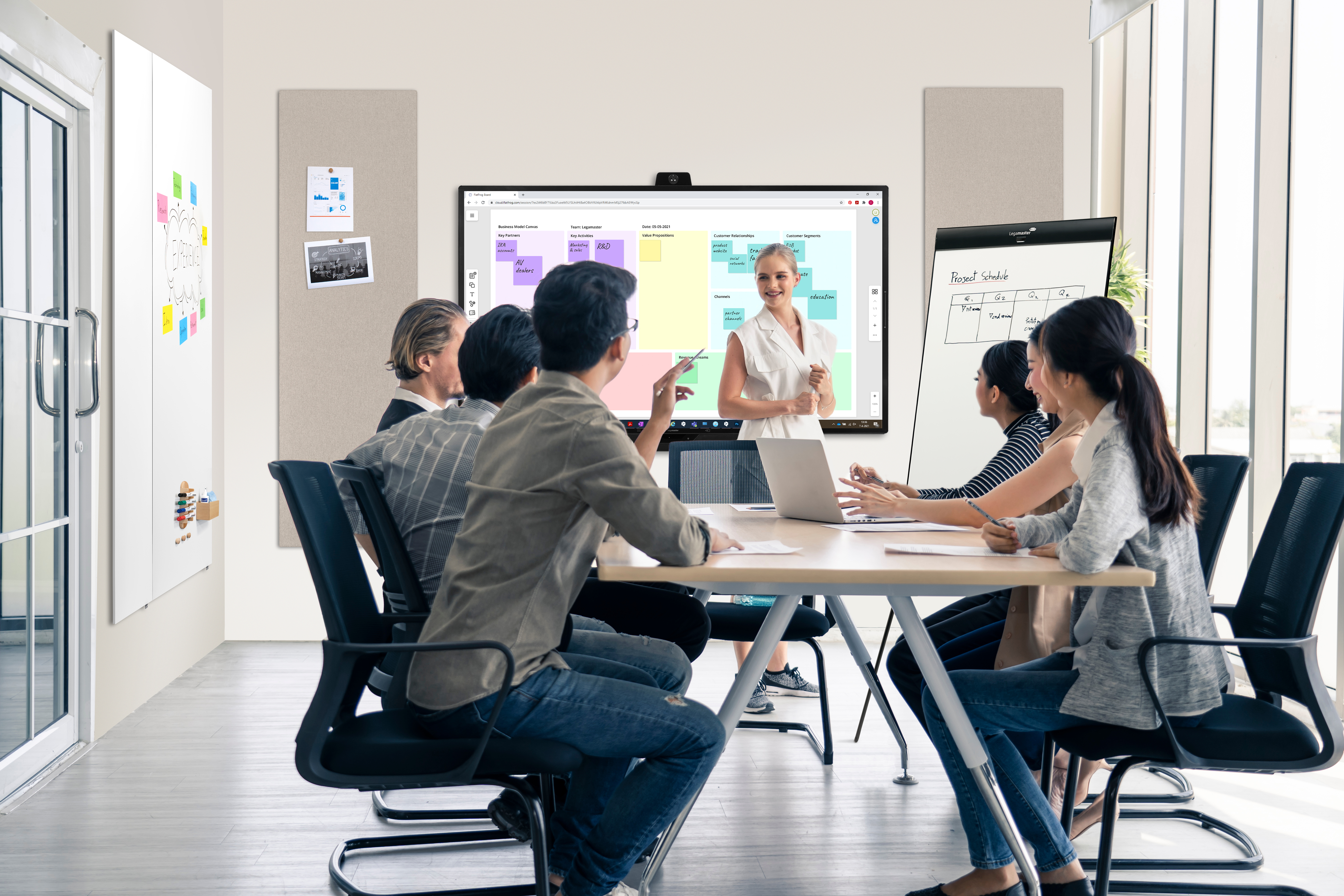 A Legamaster Supreme touchscreen monitor making an office meeting easier